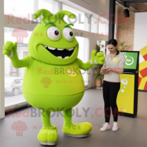 Lime Green Goulash mascot costume character dressed with a Culottes and Smartwatches