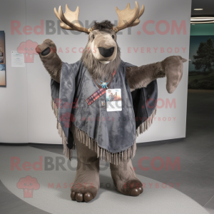 Gray Irish Elk mascot costume character dressed with a Bootcut Jeans and Shawls