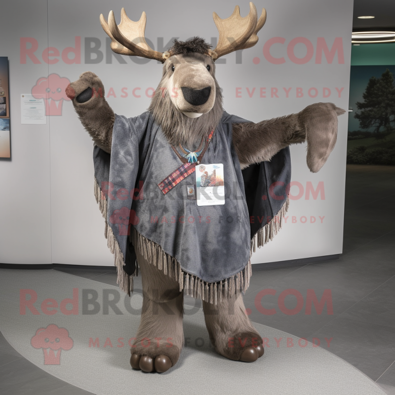 Gray Irish Elk mascot costume character dressed with a Bootcut Jeans and Shawls Gray Irish Elk mascot costume character dressed with a Bootcut Jeans and Shawls