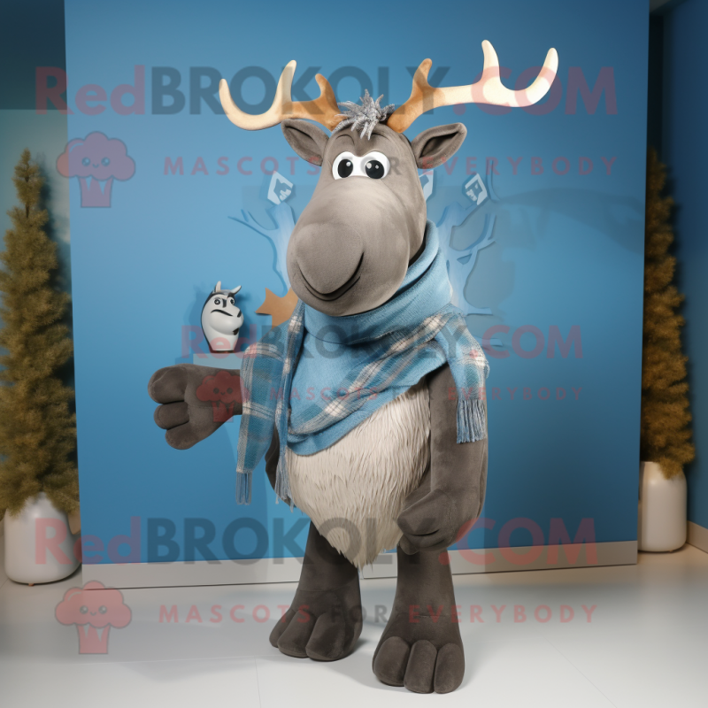 Gray Irish Elk mascot costume character dressed with a Bootcut Jeans and Shawls