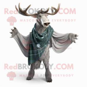 Gray Irish Elk mascot costume character dressed with a Bootcut Jeans and Shawls