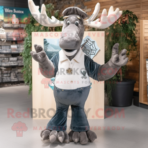 Gray Irish Elk mascot costume character dressed with a Bootcut Jeans and Shawls
