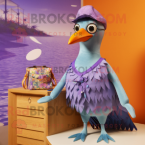 Lavender Passenger Pigeon mascot costume character dressed with a Swimwear and Watches