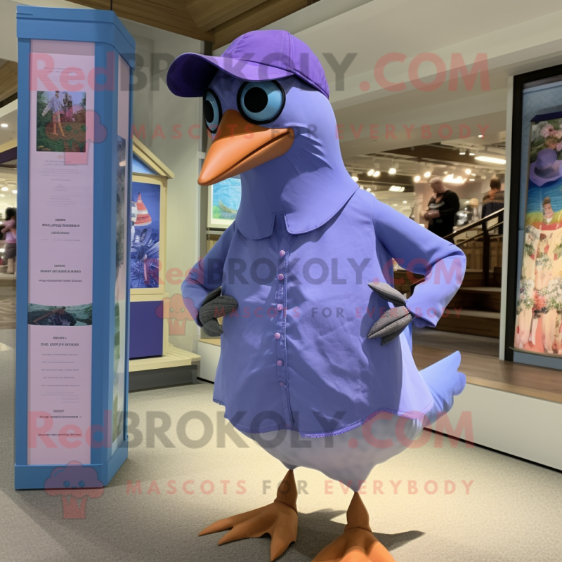 Lavender Passenger Pigeon mascot costume character dressed with a Swimwear and Watches