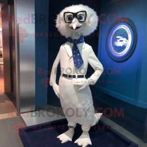 White Peacock mascot costume character dressed with a Bootcut Jeans and Tie pins