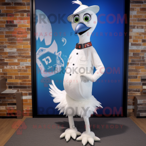 White Peacock mascot costume character dressed with a Bootcut Jeans and Tie pins