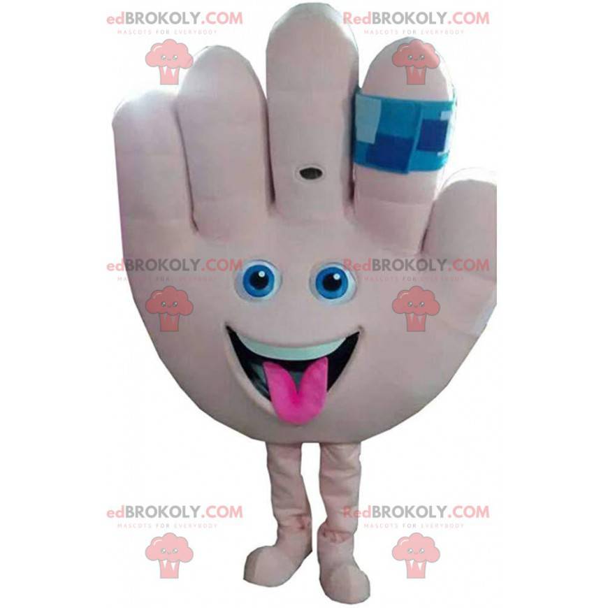 Mascotte de main géante, costume "High five" avec un pansement