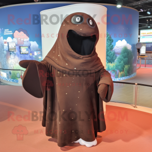 Brown Whale mascot costume character dressed with a Cover-up and Shawls