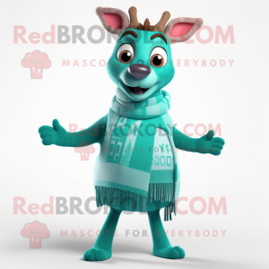 Teal Deer mascot costume character dressed with a Sweater and Scarves