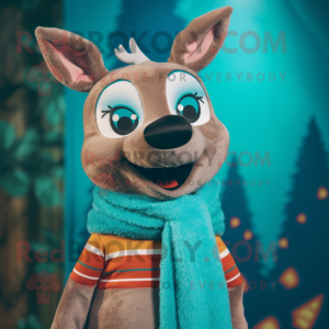 Teal Deer mascot costume character dressed with a Sweater and Scarves