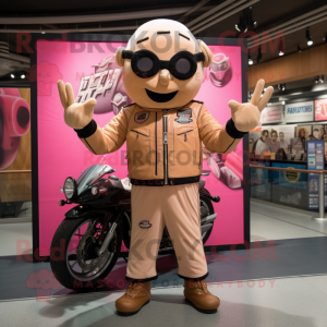 Tan Pink mascot costume character dressed with a Biker Jacket and Bracelets