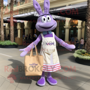 Lavender Shrimp Scampi mascot costume character dressed with a Maxi Skirt and Tote bags