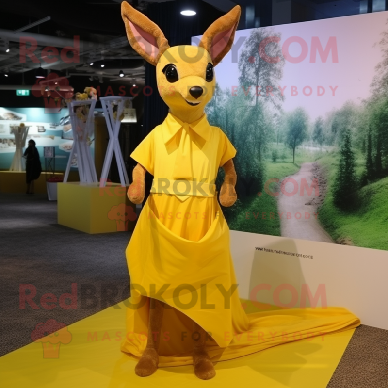 Yellow Roe Deer mascot costume character dressed with a Dress Shirt and Wraps