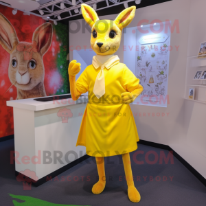 Yellow Roe Deer mascot costume character dressed with a Dress Shirt and Wraps