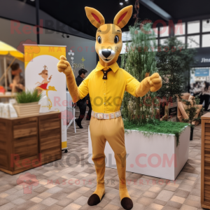 Yellow Roe Deer mascot costume character dressed with a Dress Shirt and Wraps