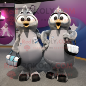 Gray Pair Of Ice Skates mascot costume character dressed with a Maxi Dress and Handbags