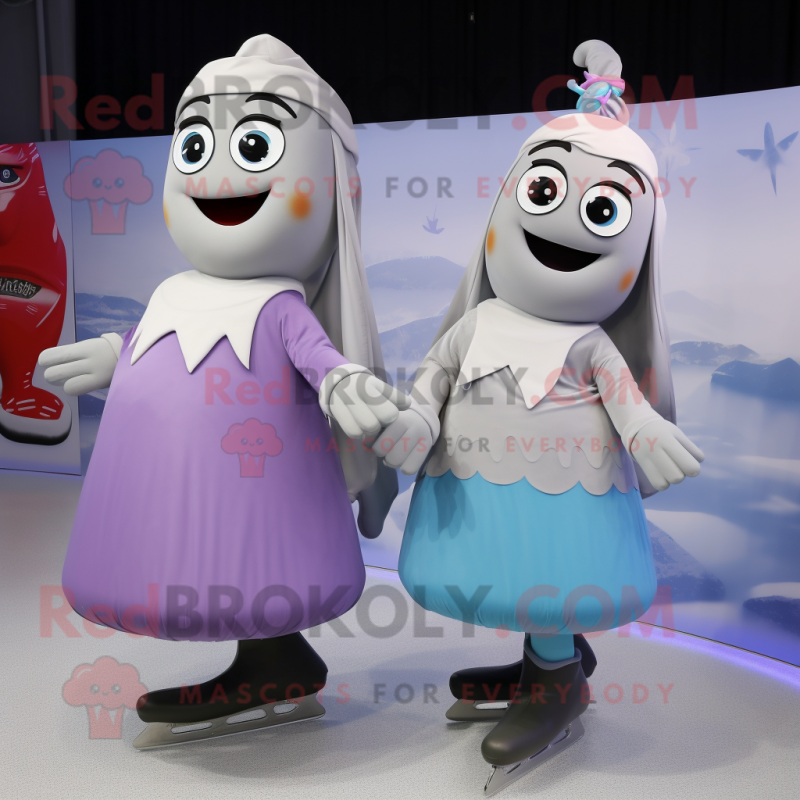 Gray Pair Of Ice Skates mascot costume character dressed with a Maxi Dress and Handbags