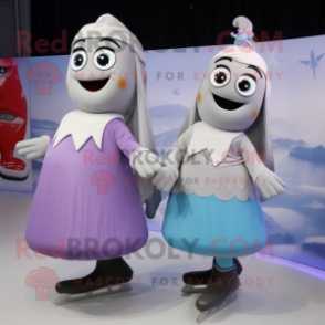 Gray Pair Of Ice Skates mascot costume character dressed with a Maxi Dress and Handbags