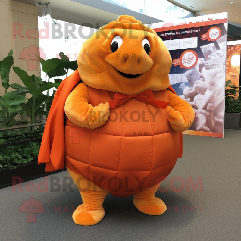 Orange Glyptodon mascot costume character dressed with a Wrap Skirt and Pocket squares Orange Glyptodon mascot costume character dressed with a Wrap Skirt and Pocket squares