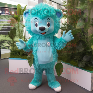 Cyan Hedgehog mascot costume character dressed with a Playsuit and Anklets