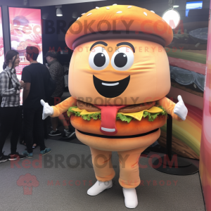 Peach Hamburger mascot costume character dressed with a Jeggings and Belts