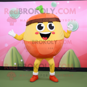 Peach Hamburger mascot costume character dressed with a Jeggings and Belts