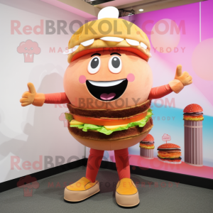Peach Hamburger mascot costume character dressed with a Jeggings and Belts