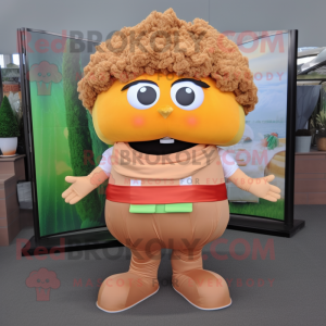 Peach Hamburger mascot costume character dressed with a Jeggings and Belts