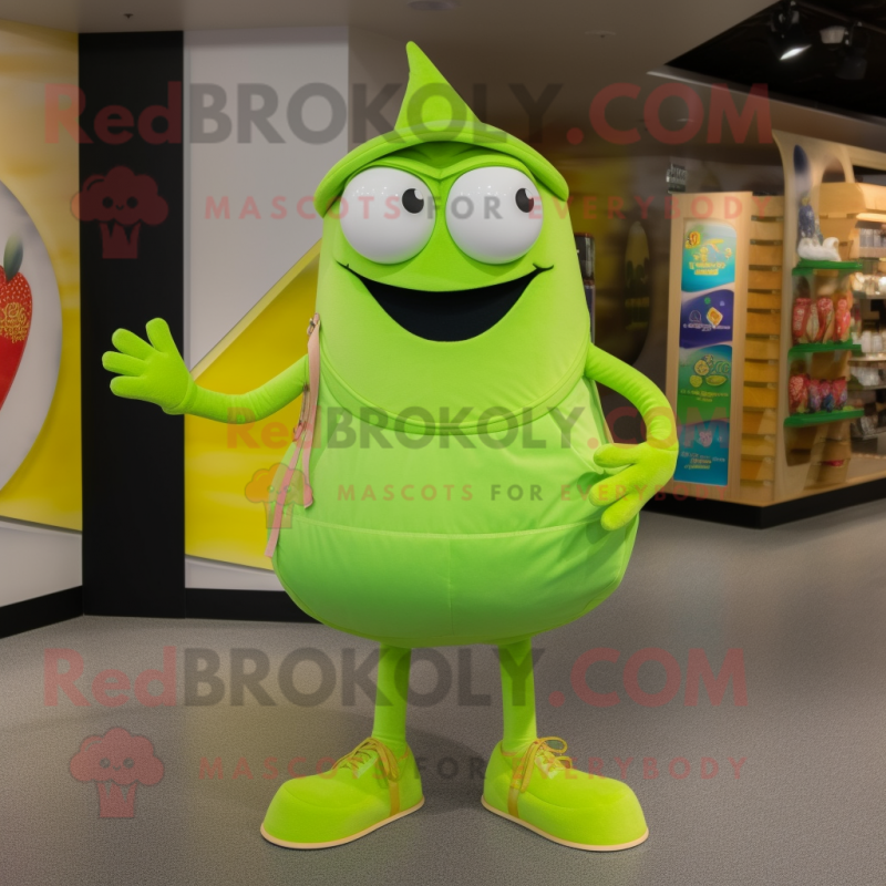 Lime Green Ray mascot costume character dressed with a Flare Jeans and Tote bags Lime Green Ray mascot costume character dressed with a Flare Jeans and Tote bags