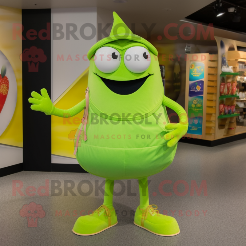 Lime Green Ray mascot costume character dressed with a Flare Jeans and Tote bags