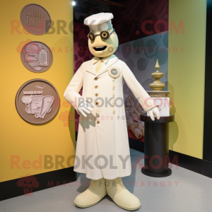 Cream Doctor mascot costume character dressed with a Empire Waist Dress and Cufflinks