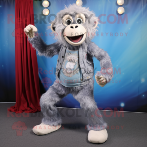 Silver Monkey mascot costume character dressed with a Bootcut Jeans and Scarf clips