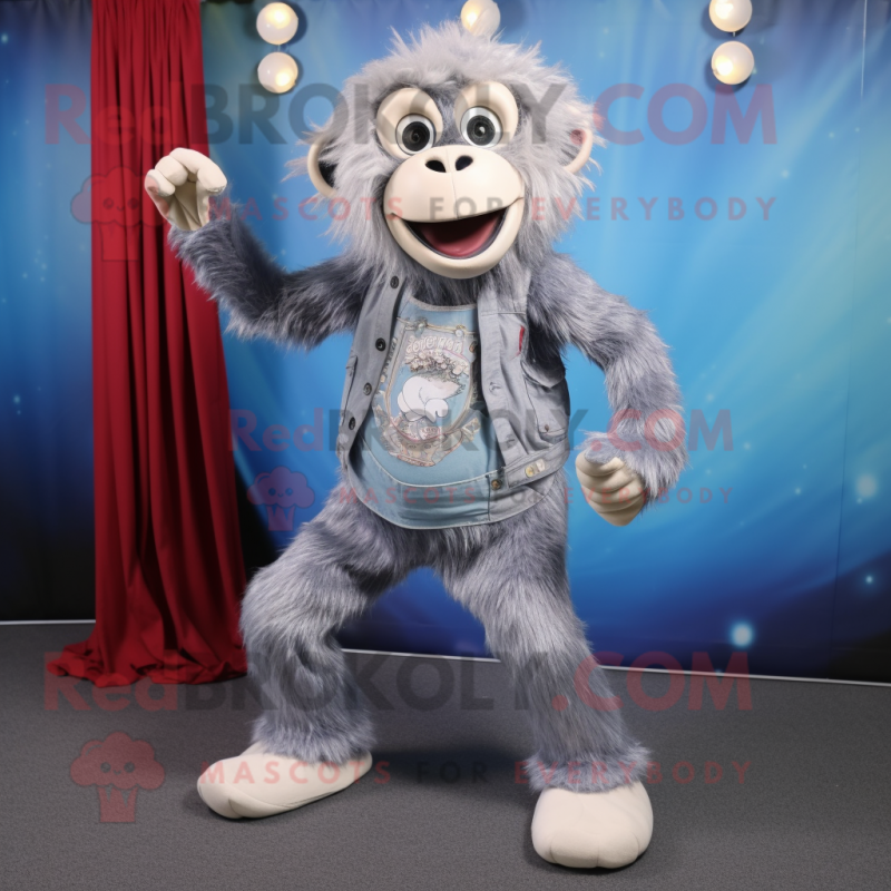 Silver Monkey mascot costume character dressed with a Bootcut Jeans and Scarf clips
