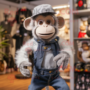 Silver Monkey mascot costume character dressed with a Bootcut Jeans and Scarf clips