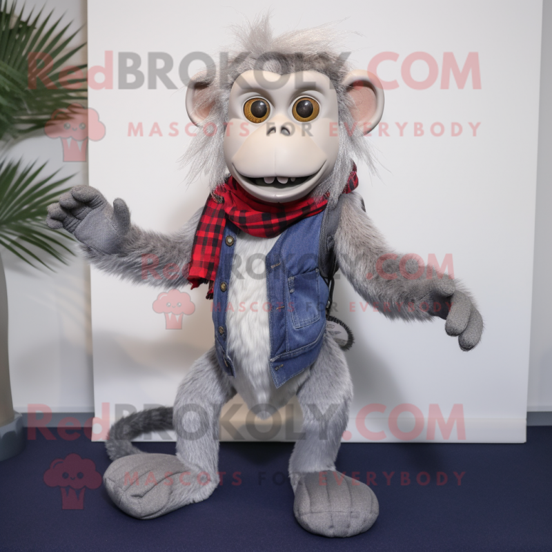 Silver Monkey mascot costume character dressed with a Bootcut Jeans and Scarf clips