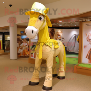 Yellow Mare mascot costume character dressed with a Chinos and Shoe laces