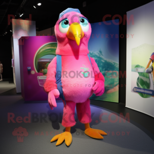 Pink Parrot mascot costume character dressed with a Swimwear and Beanies