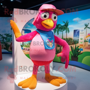 Pink Parrot mascot costume character dressed with a Swimwear and Beanies