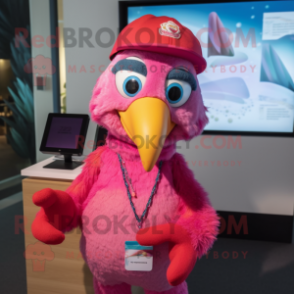 Pink Parrot mascot costume character dressed with a Swimwear and Beanies