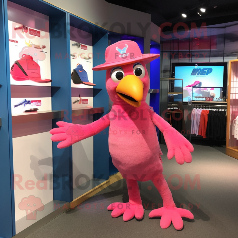 Pink Parrot mascot costume character dressed with a Swimwear and Beanies