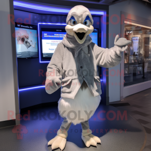 Silver Goose mascot costume character dressed with a Coat and Beanies