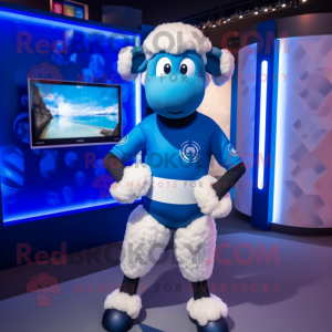 Blue Sheep mascot costume character dressed with a Rash Guard and Bracelets