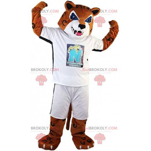 Mascote tigre, puma marrom, fantasia de felino selvagem -