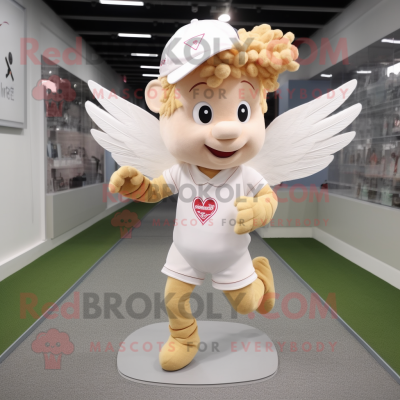Beige Cupid mascot costume character dressed with a Running Shorts and Hat pins Beige Cupid mascot costume character dressed with a Running Shorts and Hat pins