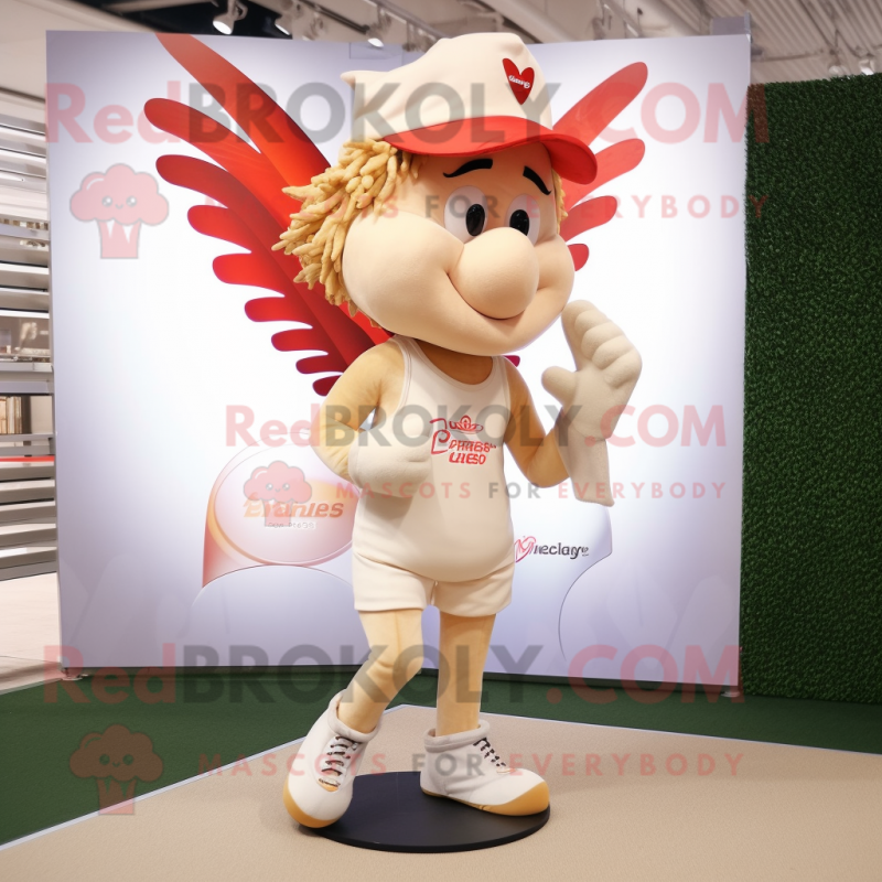 Beige Cupid mascot costume character dressed with a Running Shorts and Hat pins Beige Cupid mascot costume character dressed with a Running Shorts and Hat pins