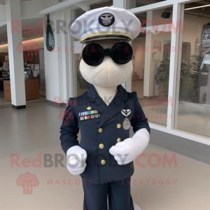 Navy Army Soldier mascot costume character dressed with a Empire Waist Dress and Sunglasses