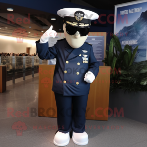 Navy Army Soldier mascot costume character dressed with a Empire Waist Dress and Sunglasses