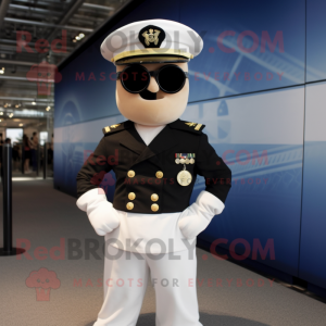 Navy Army Soldier mascot costume character dressed with a Empire Waist Dress and Sunglasses