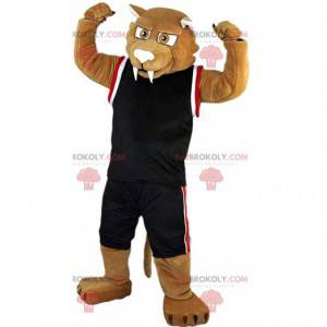 Beige sabeltandtijger mascotte in sportkleding - Redbrokoly.com