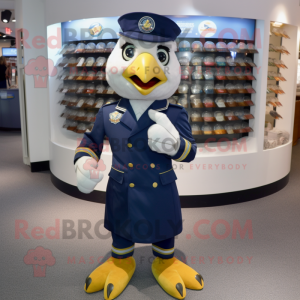 Navy Falcon mascot costume character dressed with a Rash Guard and Coin purses